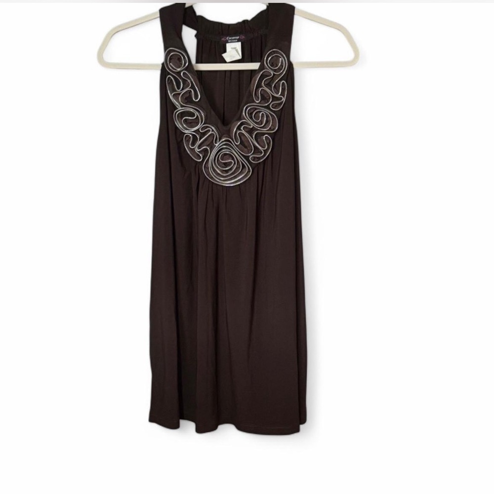 Cocomo Brown Beaded Halter Top – Size 2X